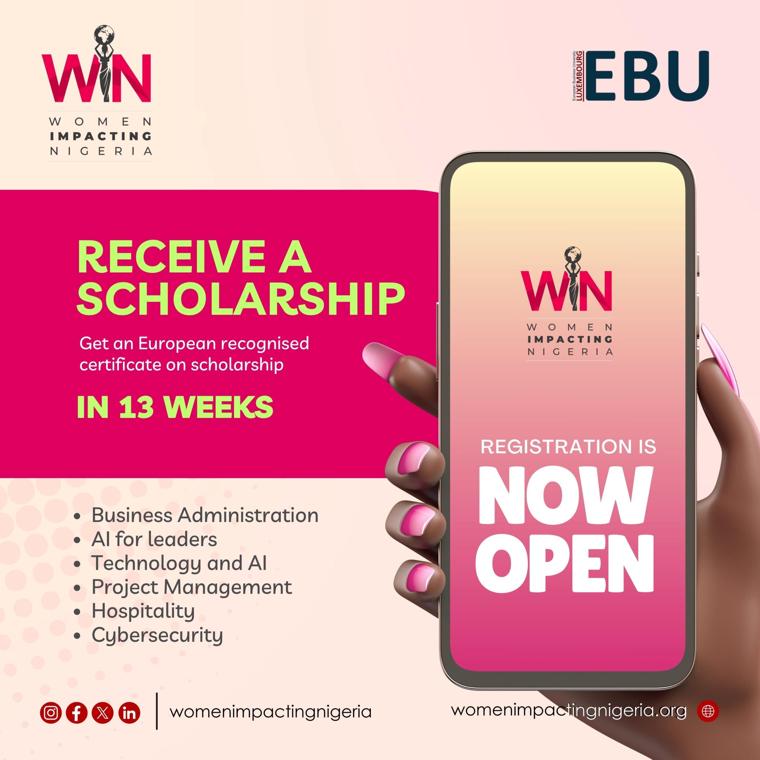 WIN–EBU Scholarship Opportunity: Earn a European-Recognized Certificate in 13 Weeks!
